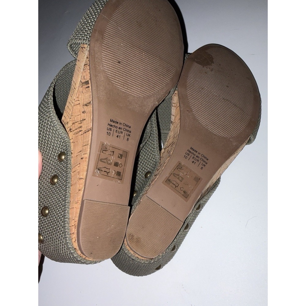 41 Hawthorn Joyce Olive Green Stretch Knit Cork Wedge Sandals Mule Slide Size 10 - Picture 4 of 6
